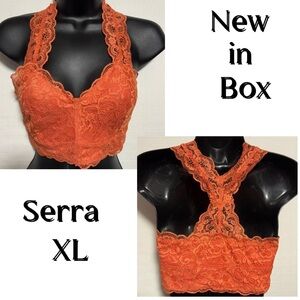 NIB 1 Serra Seamless Wirefree Lace Bralette Size Small White & Tangerine Orange